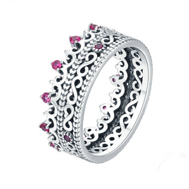 PINK ZIRCON SILVER RING - CROWN